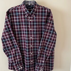 Men's No-Iron Lands’End Plaid Shirt- Large